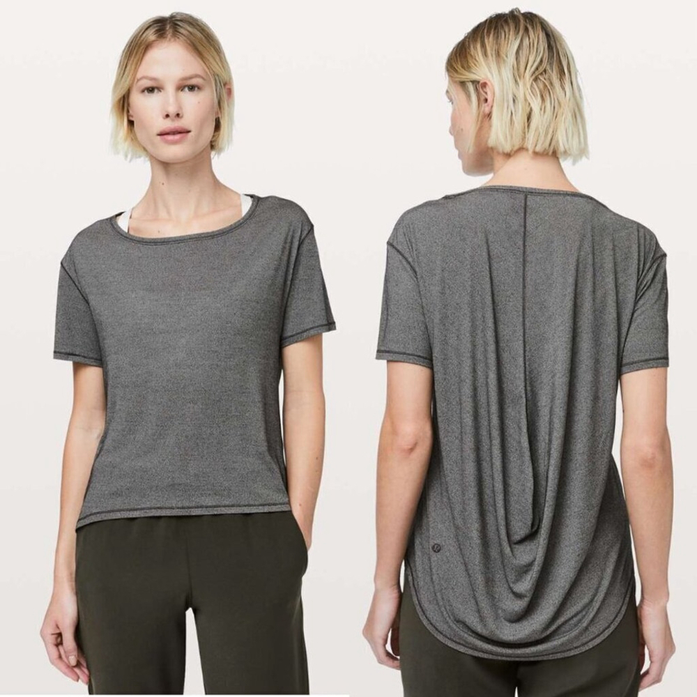 Lululemon Grey Fall In Place Short Sleeve Top Heathered Black Running Summer 8